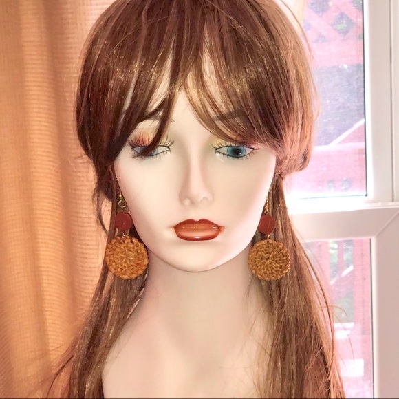 Bamboo Circle Earrings w/Orange Wood Dot - Picture 4 of 9